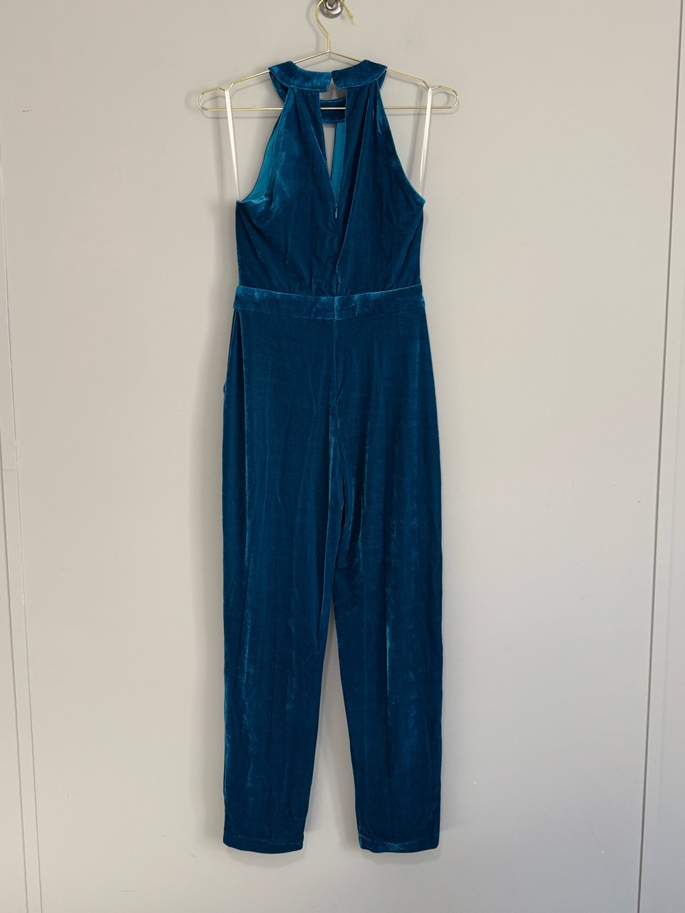 Boston Proper Teal Velvet Halter Jumpsuit